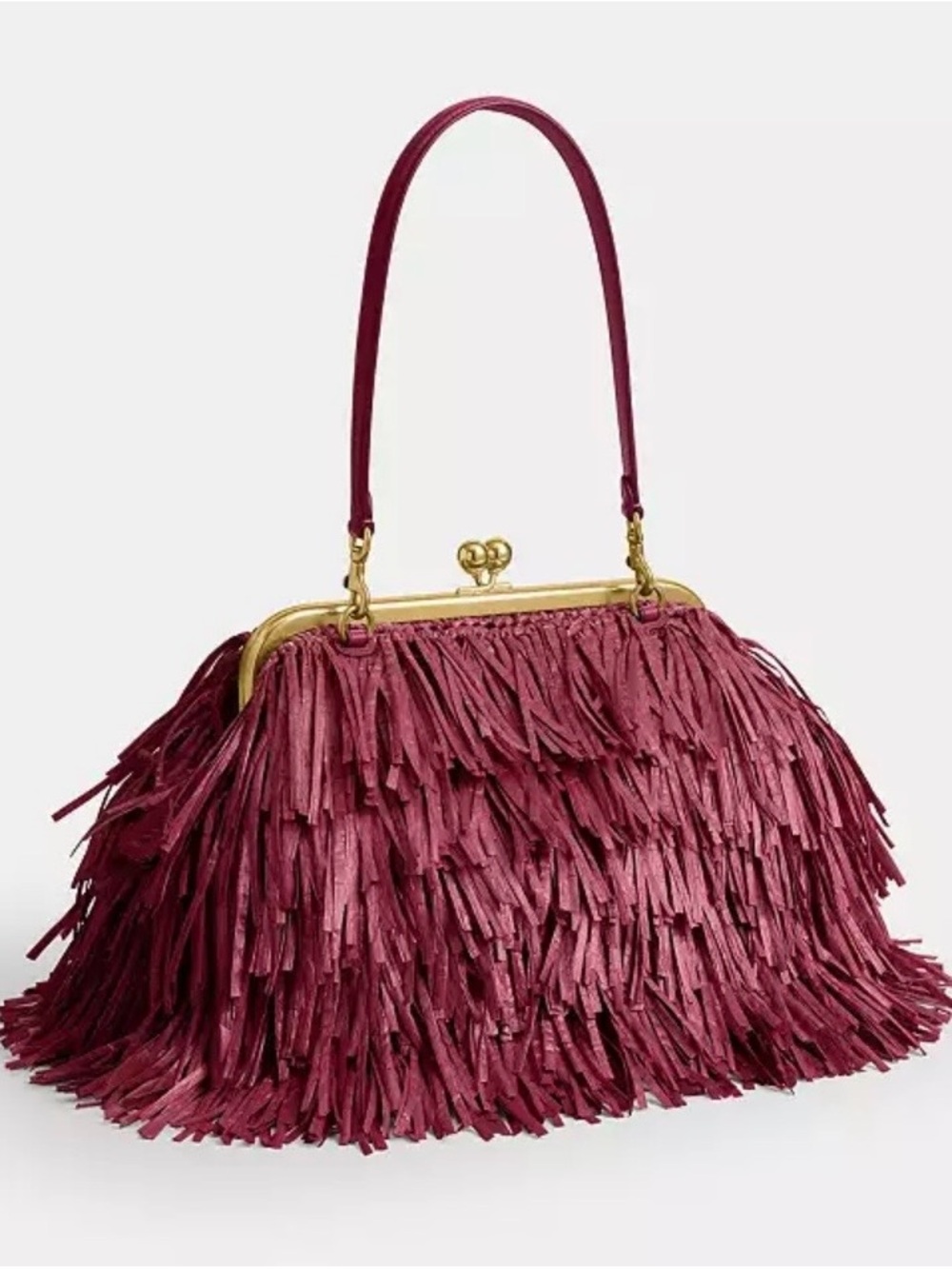 Coach Fushia Fringe Top-Handle Bag with Gold Hardware - Picture 2 of 16